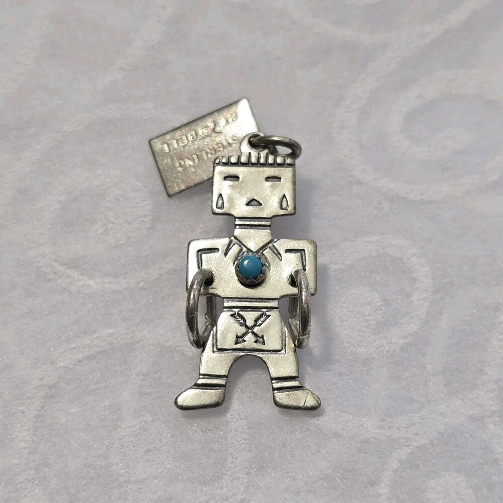 Vintage Bell Trading Post Sterling Silver and Turquoise Kachina Doll Charm